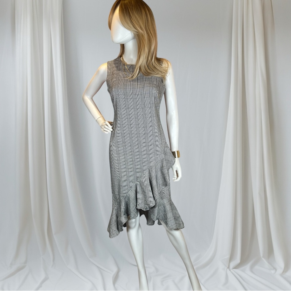 Calvin Klein Gray Plaid Ruffled Sheath Dress - Picture 3 of 10